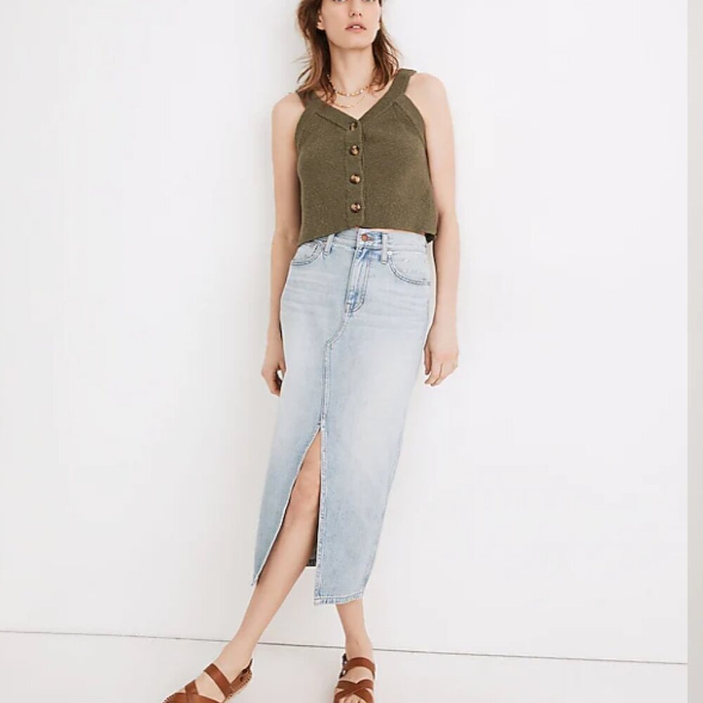 NWT Madewell Rigid Denim A-Line Midi Skirt in Woodley Wash